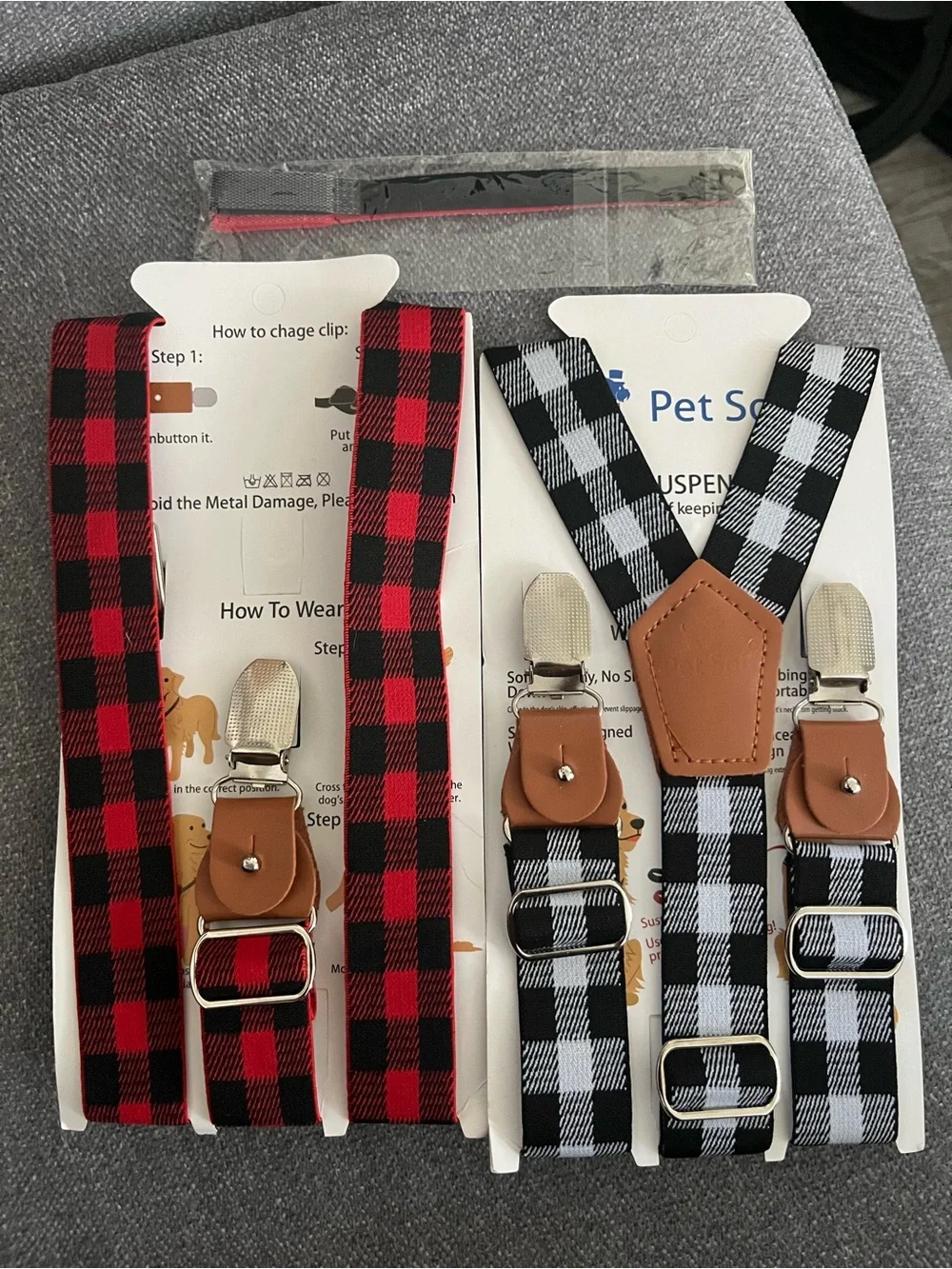 Plaid Red Kids & Pet Suspenders with Leather Accents